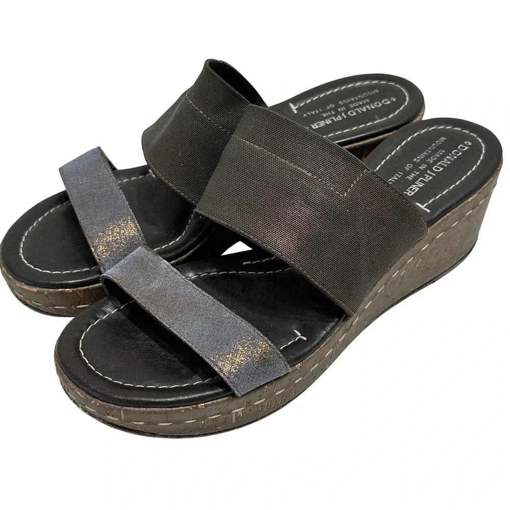 Donald J Pliner Shera‎ Wedge Slide Sandals Womens 10 Metallic Brown Cork 90s Y2K